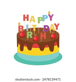 Birthday cake design. Birthday cake with colorful and yummy flavor. Party element. Vector illustration 