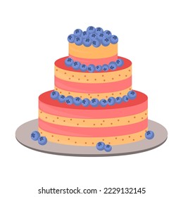 Torta de cumpleaños. El diseño de los pasteles con decoración, glaseado, bayas aisladas en un fondo blanco. Pastelería, fiesta, panadería
