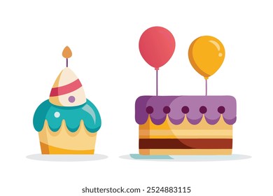 Birthday cake birthday dessert balloon isolated flat vector illustration on white background