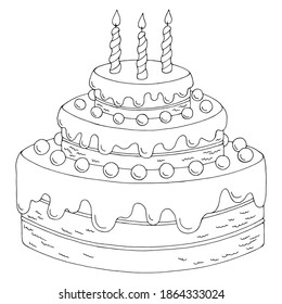 Birthday cake dessert graphic black white isolated illustration vector
