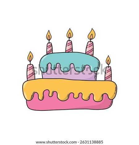 Birthday cake doodle, cartoon element, clipart for stickers, prints, cards, posters, banners, kids apparel, etc. EPS 10