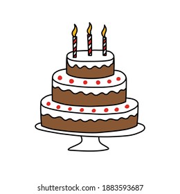icono del doodle de torta de cumpleaños, ilustración vectorial