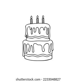 Birthday cake doodle illustration in vector. Birthday cake hand drawn illustration in vector. Doodle birthday cake with candles