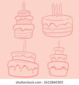 Birthday cake doodle simple vector pack