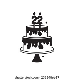 Birthday cake doodle vector outline Sticker. EPS 10 file