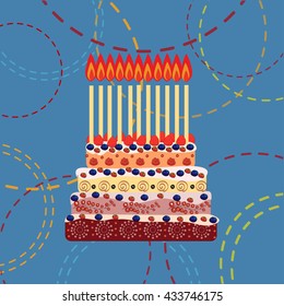 Birthday cake with eleven candles. Eleven years
