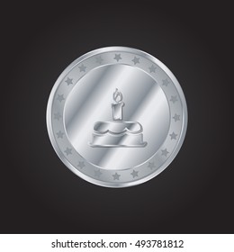 Birthday Cake embossed realistic silver / platinum coin precious Icon / Logo Design