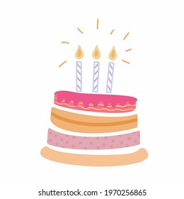 Birthday cake festive candles  decoration vector illustration