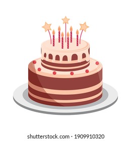 birthday cake festive candles stars decoration vector illustration