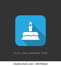 Birthday Cake Flat blue long shadow Icon / Logo Design
