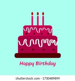 pastel de cumpleaños diseño plano, tarjeta de felicitación de cumpleaños feliz con pastel lindo y velas en fondo azul