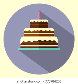 Birthday cake flat design illustration with long shadow/three tier cake illustration, with room for copy space