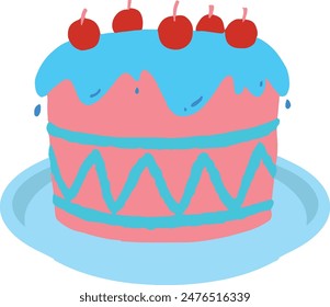 birthday cake flat doodle on white background.