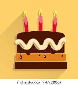 Birthday cake flat icon with candle and long shadow - Happy Birthday