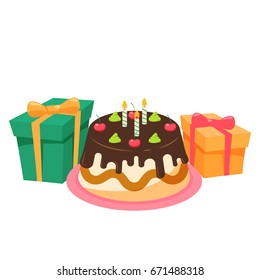 Birthday cake. Flat icon design. vector illustration