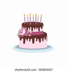 Birthday Cake.Big cake flat icon isolated white background - Happy Birthday.