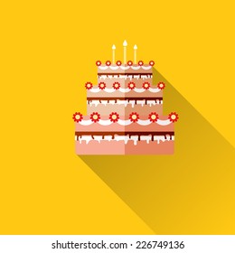 birthday cake flat icon with long shadow
