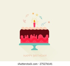 Birthday cake flat icon with long shadow - Happy Birthday 