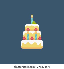birthday cake flat icon with long shadow