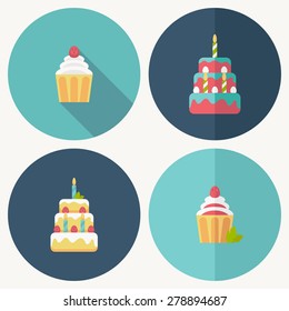 birthday cake flat icon with long shadow