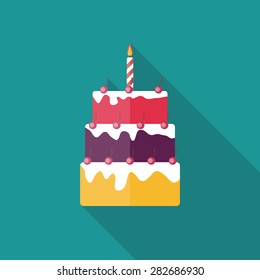 Birthday Cake Flat Icon with Long Shadow, Vector Illustration Eps10