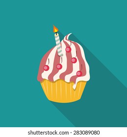 Birthday Cake Flat Icon with Long Shadow, Vector Illustration Eps10