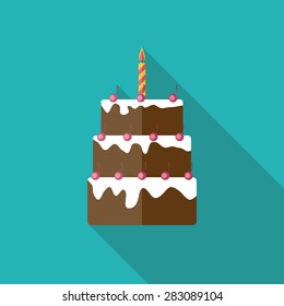 Birthday Cake Flat Icon with Long Shadow, Vector Illustration Eps10
