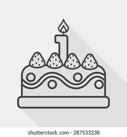 birthday cake flat icon with long shadow, line icon