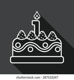 birthday cake flat icon with long shadow, line icon