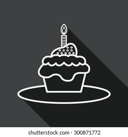birthday cake flat icon with long shadow, line icon