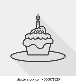 birthday cake flat icon with long shadow, line icon