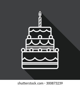 birthday cake flat icon with long shadow, line icon