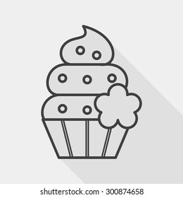 birthday cake flat icon with long shadow, line icon