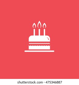 Birthday Cake Flat Icon On Red Background