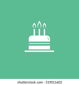 Birthday Cake Flat Icon On Green Background