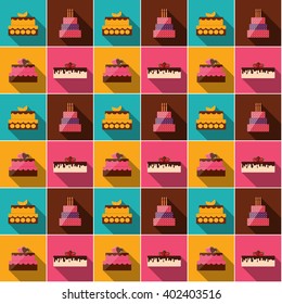 Birthday Cake Flat Icon Seamless Pattern Background for Your Design, Vector Illustration Eps10