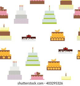 Birthday Cake Flat Icon Seamless Pattern Background for Your Design, Vector Illustration Eps10