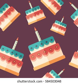 Birthday cake flat icon seamless pattern.
