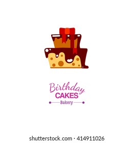 Birthday cake flat icon vector illustration. Bakery logo.