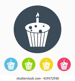 Birthday cake Flat icon Vector with color Variations
