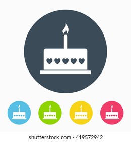 Birthday cake Flat icon Vector with color Variations
