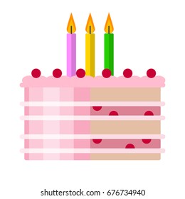 Birthday cake flat icon, vector sign, colorful pictogram isolated on white. Symbol, logo illustration. Flat style design