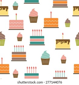 Birthday Cake Flat Seamless Pattern Background Vector Illustration EPS10.