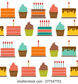 Birthday Cake Flat Seamless Pattern Background Vector Illustration EPS10.