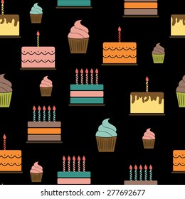 Birthday Cake Flat Seamless Pattern Background Vector Illustration EPS10.