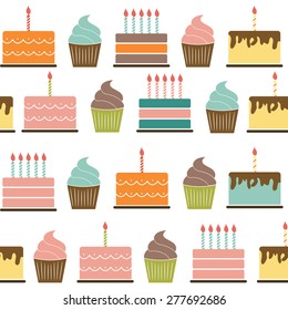 Birthday Cake Flat Seamless Pattern Background Vector Illustration EPS10.