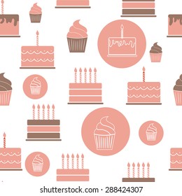 Birthday Cake Flat Seamless Pattern Background Vector Illustration EPS10