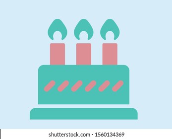Birthday cake flat square icon with long shadows.