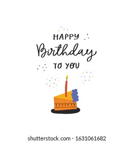Birthday cake flat vector illustration with typography
