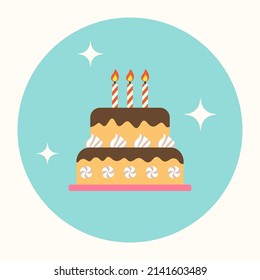 Birthday cake flat vector ilustration. Colorful picture for gift card with cake and candles. Isolated